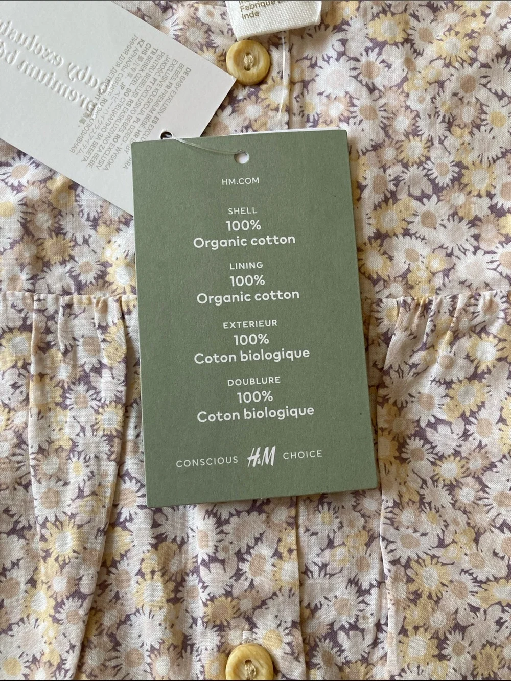 NWT organic cotton H&M Yellow and Purple Floral Button Romper